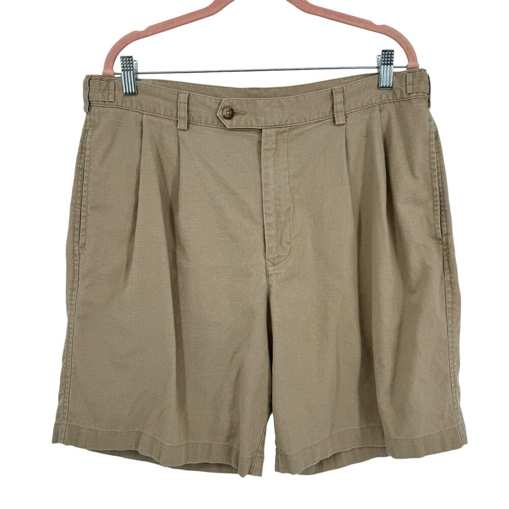 Galyans Linen‎ Cotton Tan Khaki Shorts Pleated 36 Pockets
